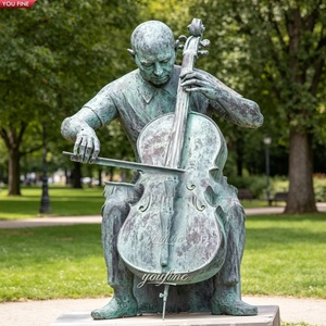 Sculpture YOUFINE grandeur nature en bronze, vieil homme celliste, patine verte verdigie antique, statue de <span class=keywords><strong>musicien</strong></span> assis pour l'art des parcs urbains - Product Image 2
