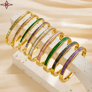 Gelang emas 18k berlian mewah perhiasan Arab Saudi gelang zirkon kristal gelang Baguette emas