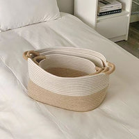 Panier de rangement personnalisé en corde de coton tressée, usage domestique, capacité moyenne, fermeture à cordon, portable, pour collations