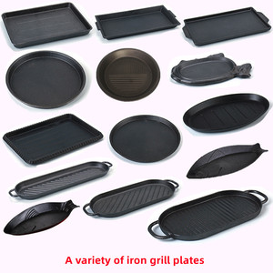 Hot Sale Cookware Sets Round Sizzling Plate Black Steak Board <strong>Pan</strong> 24cm Cast Iron Plate With Wooden Base - Product Image 6