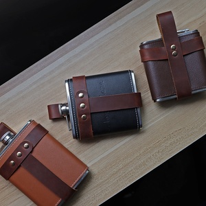 Extérieur Crazy Horse Cuir Hip Flask Cover Bouteille de vin Étui en cuir Hip Flask Ceinture Boucle Holder - Product Image 3