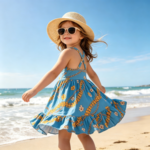 CD6-1 Producción Rápida Personalizada en 3-7 Días, Vestido con Estampado Personalizado, Espalda Cruzada, Estilo Hawaiano, Poliéster/Algodón, Corte en A - Product Image 2