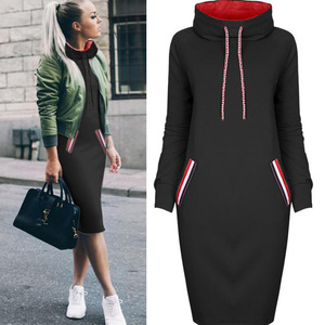 Robe midi décontractée à col roulé en velours uni écologique pour femme, taille naturelle, manches longues, automne-hiver - Product Image 5