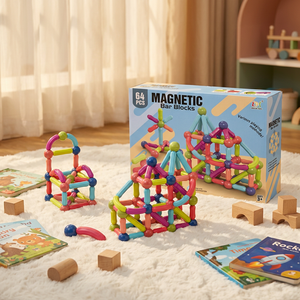 64 PCS <b>Magnetic</b> Building Blocks <b>Rods</b> <b>and</b> <b>Balls</b> Educational Construction Set Multicolor STEM Learning Toy for Kids - Product Image 2