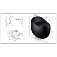 Siphon Jet S-trap placard à eau articles sanitaires forme d'oeuf rond une pièce Wc couleur noire bol toilette en céramique pour salle de bain