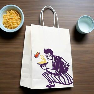 Bolsas de papel blancas expandibles para panadería con asas de cinta azul marino, logotipo, bolsa de papel kraft azul para alimentos de 5x7 con asa retorcida para donuts - Product Image 3