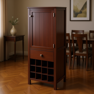 Mobile bar Brooke in noce con 3 sezioni, cassetto e portabottiglie per sala da pranzo - Product Image 2