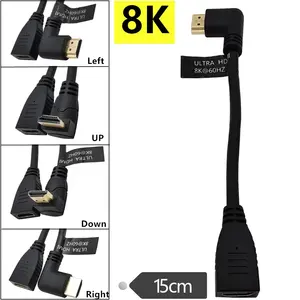 קצר 8K HDMI 90 תואר זווית נכונה זכר לנקבה HDMI 2.1 כבל מתאם 48Gbps עם 8K 60Hz וידאו 3D HDR עבור טלוויזיה/Xbox /PS4