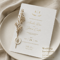 Invitation de mariage botanique vintage personnalisée, illustration délicate de fleurs séchées avec estampage à chaud