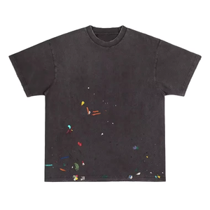 남녀공용 오버사이즈 애시드 워싱 100% 코튼 티셔츠 도매, 편안한 캐주얼 힙합 스타일, 로고 프린트 디자인 맞춤 제작 가능 - Product Image 2