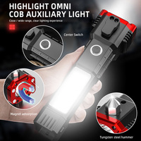 Marteau de sécurité pour briser les vitres en cas d'urgence, lampe torche LED, lumière douce COB, lampe de travail rechargeable, torche d'aventure en plein air