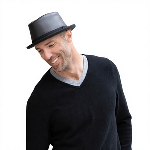 Chapeau Fedora en cuir unisexe pour adulte, formel et décontracté, quatre saisons, 56-58 cm, noir - Product Image 5