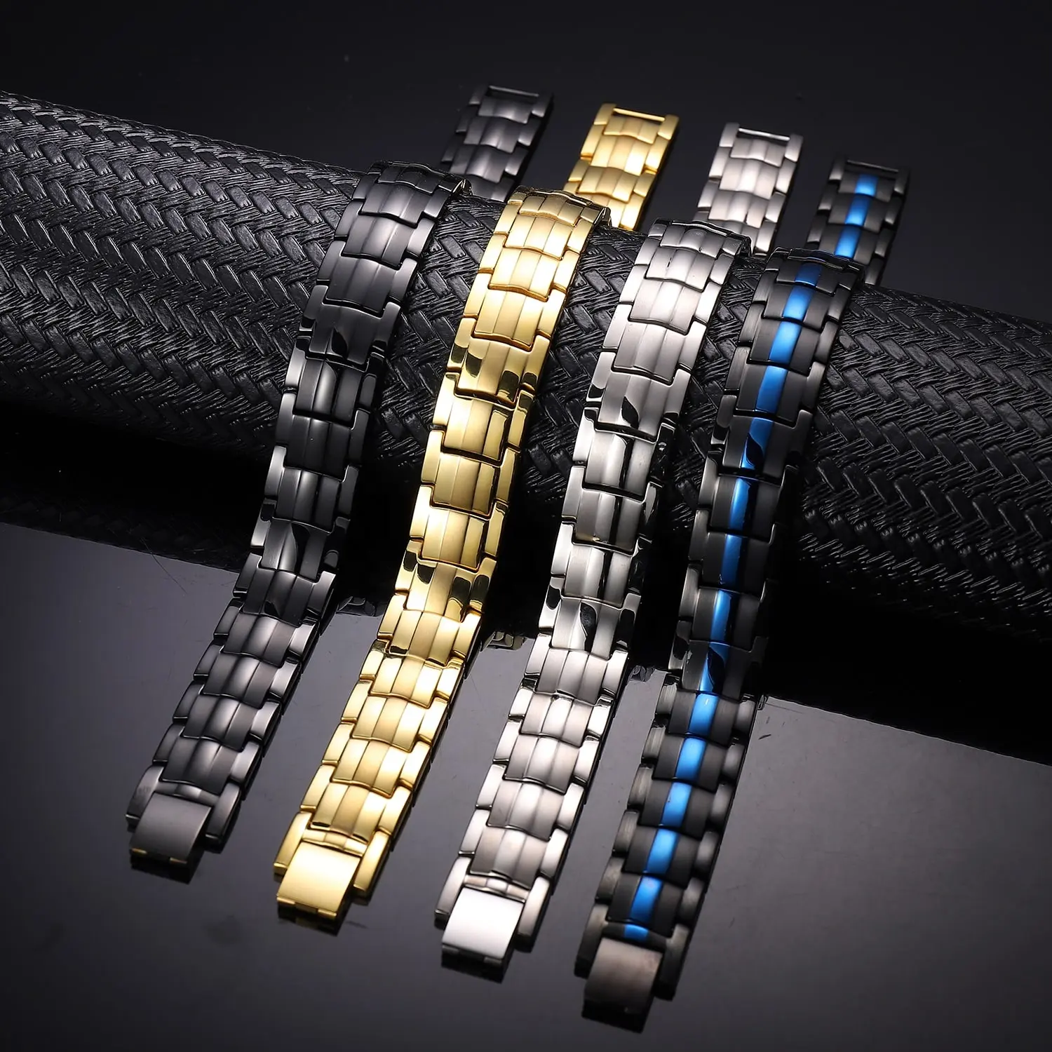 Custom Luxe Zilver 24K Vergulde Puur Titanium Sieraden Armband Graveren Germanium Ion Energie Magnetische Mannen Armbanden Gezondheid