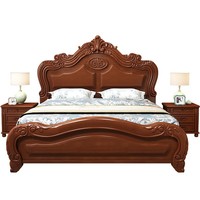 Lit double king size en bois massif de style européen classique personnalisé, ensemble de meubles pour chambre principale