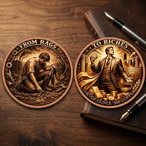 Pièces de monnaie en cuivre colorées de 1 once .999, plaquées cuivre, pour artisanat métallique en gros, modèle Rags to Riches, et médailles en cuivre - Product Image 1