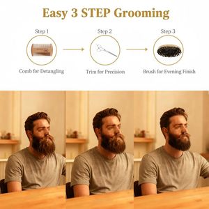 Set Regalo all'Ingrosso con Pettine, Spazzola e Forbici per Barba in Legno di Bambù, Kit per la Cura della Barba con Logo Personalizzato per Uomo - Product Image 2