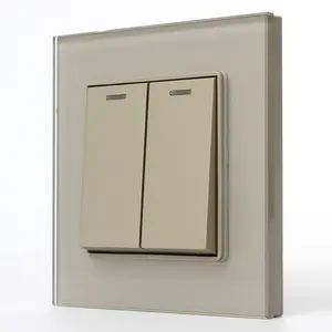 Champagne Gold Smart Hotel Home Use Tempered Glass 2 Gang 1 Way Electrical Push Button Wall Switch