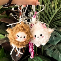 Porte-clés mignon en peluche de mouton avec pendentif en dentelle, pompon, étoile et cœur, breloque de sac animalière Kawaii, mousqueton cœur, cadeau
