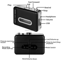 Lecteur de cassette stéréo portable rose personnalisable, enregistrement sur clé USB, lecteur de musique, retournement automatique, alimenté par batterie
