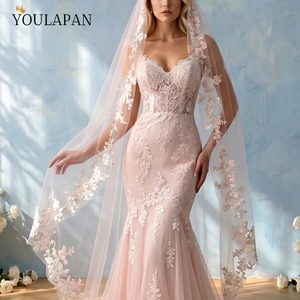 YouLaPan Vestido de <span class=keywords><strong>Novia</strong></span> Romántico de Tul con Encaje <span class=keywords><strong>Rosa</strong></span> Claro, Estilo Iglesia, con <span class=keywords><strong>Velo</strong></span> Largo de Una Sola Capa y Accesorios de Peineta V330 - Product Image 5
