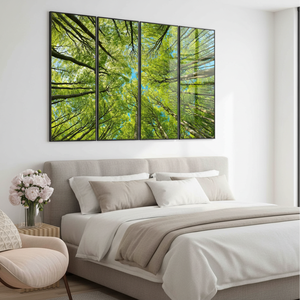 Impression sur toile élégante avec motif d'arbre en verre trempé - Décoration moderne pour chambre à coucher, lot de 4 toiles - Product Image 3