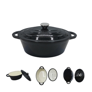 Rôtissoire ovale en fonte émaillée de qualité commerciale, noir brillant, avec couvercle auto-arrosoir pour rôtir - Product Image 1