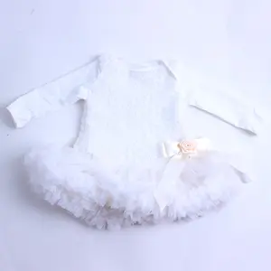 Wholesale幼児チュチュドレスブティック長袖ベビー女の子ロゼットーベビードレスコットンロンパース