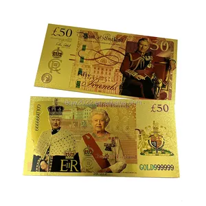 도매 찰스 III 영국 50 파운드 돈 24k 금박 도금 지폐 수집