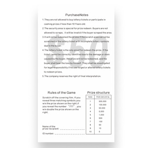 New Design Factory Sale Gold Theme Number Scratch Off Lottry Card Multiple Chances to Win Instant Win Lottery Ticket - Product Image 6
