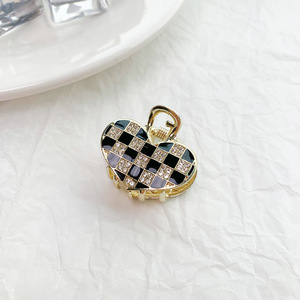 Qianjin Wholesale <strong>Small</strong> Metal Hair Claw <strong>Clip</strong> in Black White Diamond Heart <strong>Bow</strong> with Chessboard Design Hair Accessories for Women - Product Image 6