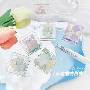 Acrylic Tulip Clip Paper Binder Clips File Bill Money Clip Transparent Plastic Organizer School Office Supplies