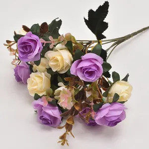 Rosas artificiales de diamante de 12 cabezas, flor de seda para decoración de boda y hogar, venta al por mayor