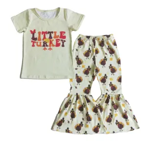 Wholesale Children Clothes Baby Girl Clothing Sets Turkey print short Sleeves Tops Bell-bottoms Summer Clothing Set