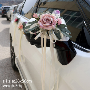 Elegante Decoración Vintage Desmontable para Espejo de Coche de Boda en <span class=keywords><strong>Color</strong></span> <span class=keywords><strong>Rosa</strong></span> Empolvado, Flor Artificial con Cinta para Manija de Puerta y Respaldo de Silla - Product Image 2