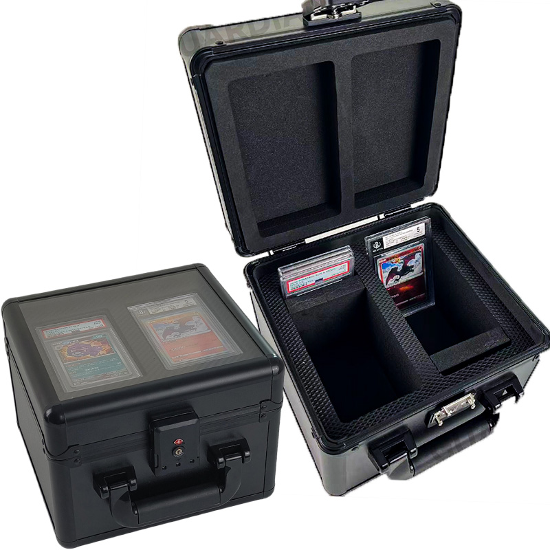 Estuche para tarjetas con 2 ranuras, cerradura de seguridad y tapa transparente