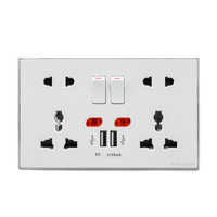 Prise murale ultra-fine à écran tactile, double trou 2 pôles, norme britannique, USB Type-C, 3 broches universelles, avec voyant lumineux, design moderne
