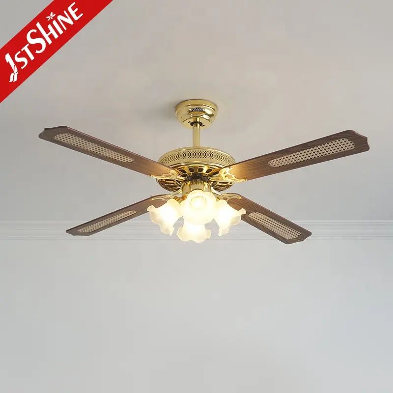 1stshine ceiling fan traditional MDF blades OEM color 52 inches remote control pure copper AC motor ceiling fan light