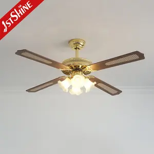 1stshine Ceiling Fan Traditional MDF Blades OEM Color 52 Inches Remote Control Pure Copper AC Motor Ceiling Fan Light