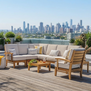 Conjunto de Sofás para Patio Exterior con Estructura de Madera, Cojines de Espuma de Alta Densidad, Muebles de Jardín Impermeables - Product Image 3
