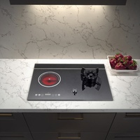 Table de cuisson double gaz et électrique à technologie avancée, surface en verre trempé, protection anti-extinction de flamme, certifiée CE pour