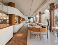 Comptoir de vitrine de restaurant haut de gamme personnalisé pour présentation gastronomique