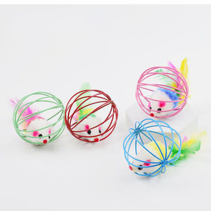 Juguetes chirriantes coloridos y novedosos para gatos, jaulas de alambre con plumas, material de acero inoxidable para el autoentretenimiento de los gatos - Product Image 3