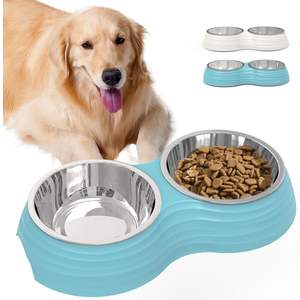 Juego de Platos para Perro de Acero Inoxidable, Plato Doble para Comida y Agua, Antideslizante, para Perros Medianos - Product Image 3