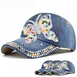 Fabricante Washed Dad Hat Bling Washed Denim Gorra de béisbol al aire libre Ajustable 6-Panel Denim Gorra de béisbol con diamantes de imitación - Product Image 1
