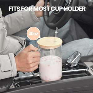 חם מוכר מכחול 40 עוז 32 כוסות זכוכית סובלימציה בפה רוחב 40 עוז זכוכית טאמבלר עם שפי במבוק וקשיות למסעדה - Product Image 5