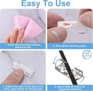 Jiaen - Clips Adhesivos Transparentes para Cables, Soportes Fuertes para Cables, Organizador de Cables para Escritorio, Coche, PC, Luces de Navidad, 1.18x0.43 Pulgadas - Product Image 5