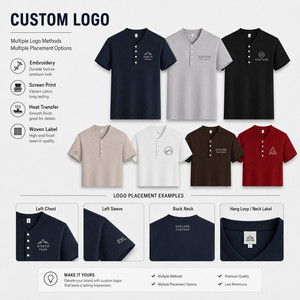Custom Logo Air Layer Henley T-Shirt Men 4-Button Raglan Sleeve Breathable Business Casual Wholesale 7 Colors <b>Navy</b> - Product Image 2
