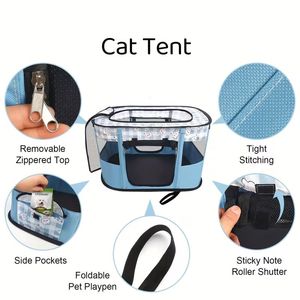 Portable Foldable <b>Cat</b> Playpen Pet Exercise <b>Kennel</b> Indoor <b>Outdoor</b> Pet Gate with Mesh Panels Carrying Handle - Product Image 5
