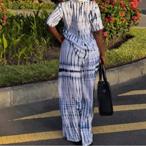 Women's <b>Tie</b>-<b>Dye</b> 2 Piece <b>Set</b> Short Sleeve Button-Down Shirt & Wide Leg Pants Casual Outfit Fashion - Product Image 3