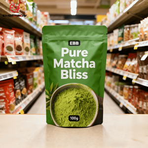 Pochette Étanche Personnalisée EBB en Aluminium Imprimé Refermable pour Poudre de Café Thé Vert 150g - Product Image 1